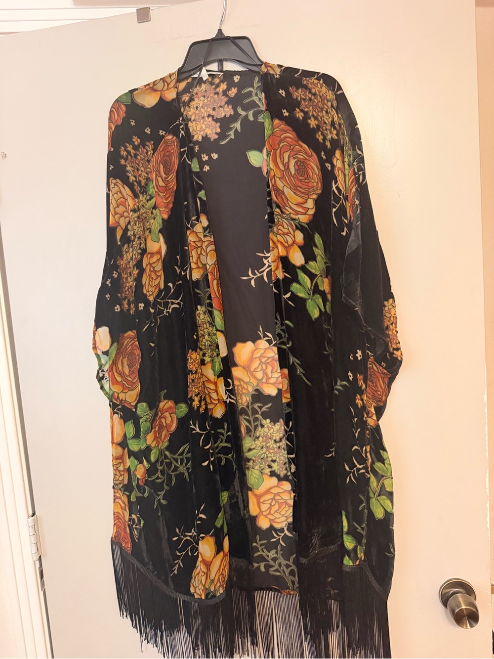 Daniel Rainn Boho Chic Black Floral Fringe Kimono Style Tunic Plus Size 2X